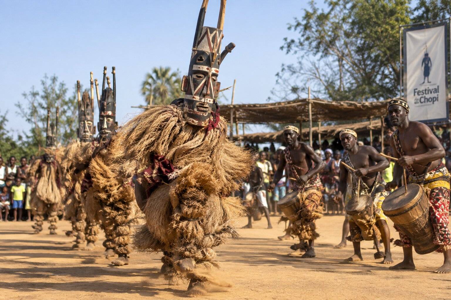 Chopi Masked Dancers And Drummers